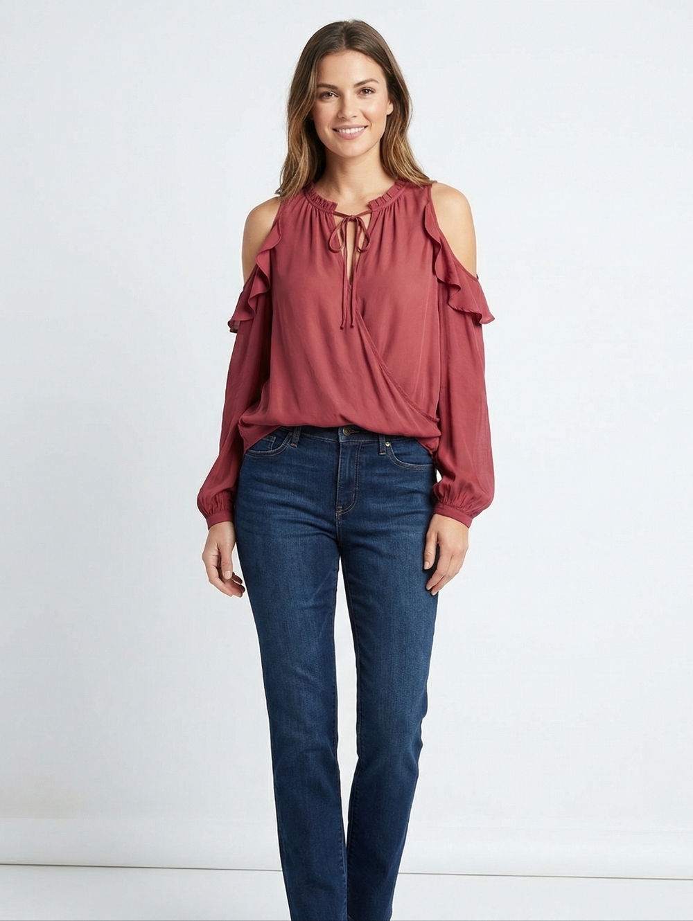 Stylish Women's Cold Shoulder Blouse - Wine